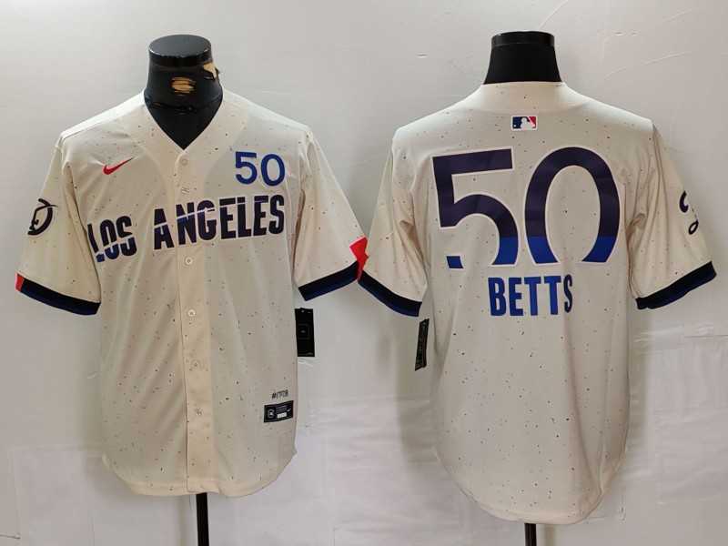Mens Brooklyn Dodgers #50 Mookie Betts Cream 2024 City Connect Limited Stitched Baseball Jersey